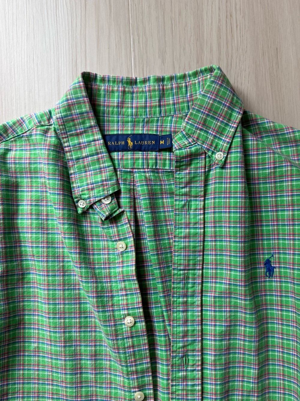 Ralph Lauren Green Plaid Button-Down Shirt with Blue Pony